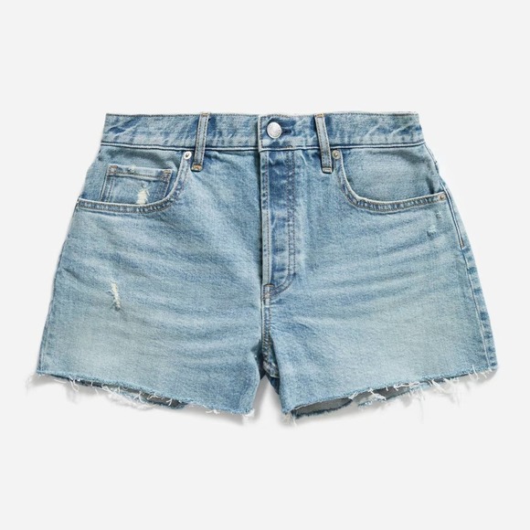 Everlane The Cheeky High Rise Distressed Raw Hem Denim Shorts Light Wash 24 - Picture 1 of 12